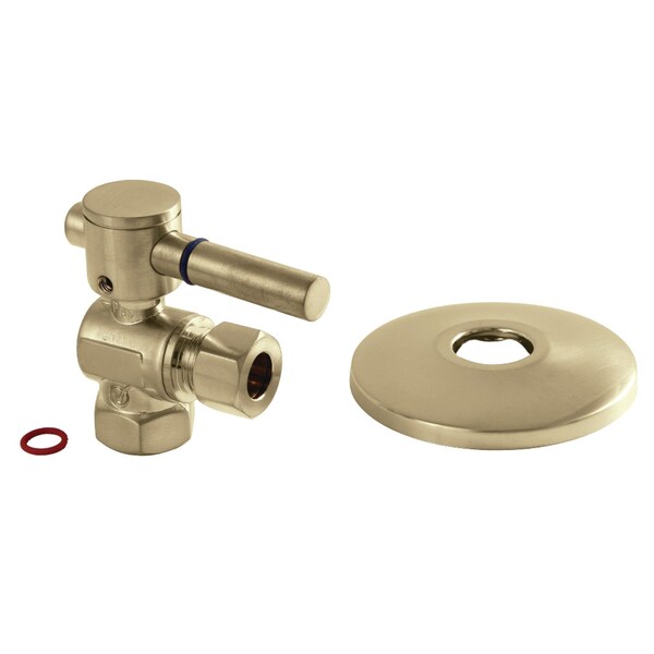 Kingston Brass CC33107DLK 3/8-Inch IPS X 3/8-Inch OD Comp Quarter-Turn Angle Stop Valve with Flange, Brushed Brass CC33107DLK - main